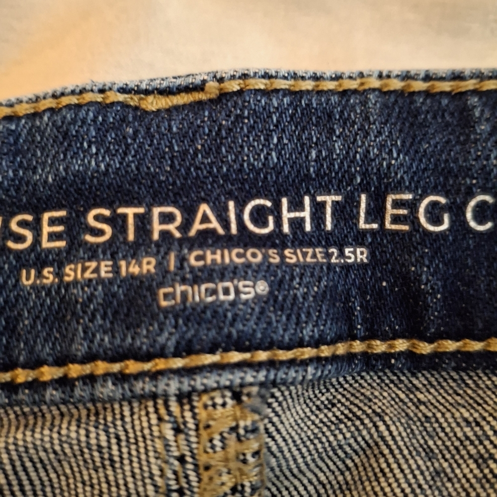 Chico's High Rise Straight Leg Crop Distressed Jeans - Blue - Picture 7 of 11